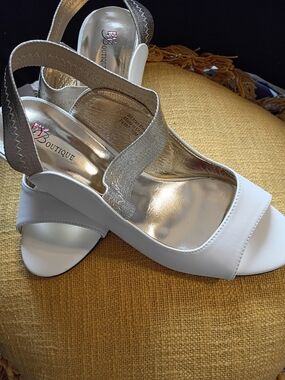 Boutique White Elastic Slingback Sandals